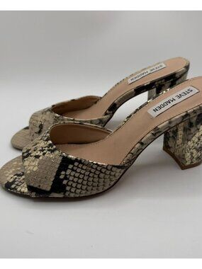 Steve Madden Celestial Slide Sandals Women Size 7.5M Snake Black/Metallic Shoes